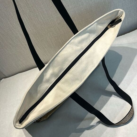 Victoria's Secret VS Canvas Tote Bag Metallic Glitter Gold Spellout Zip Top - Picture 5 of 7